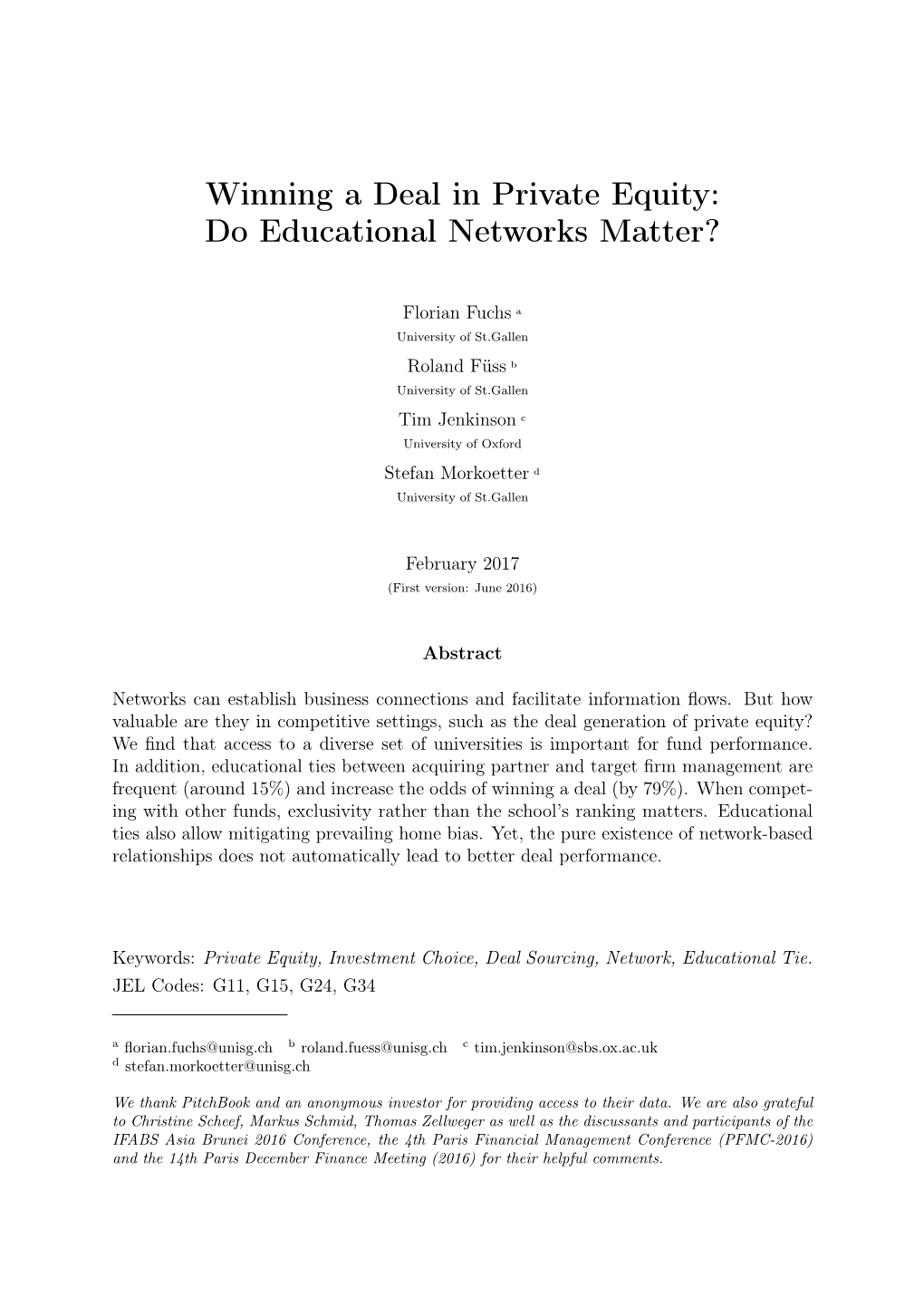 Winning a Deal in Private Equity: Do Educational Networks Matter?