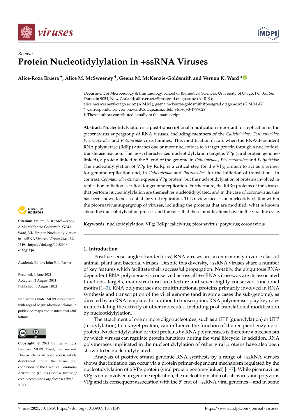 Protein Nucleotidylylation in +Ssrna Viruses