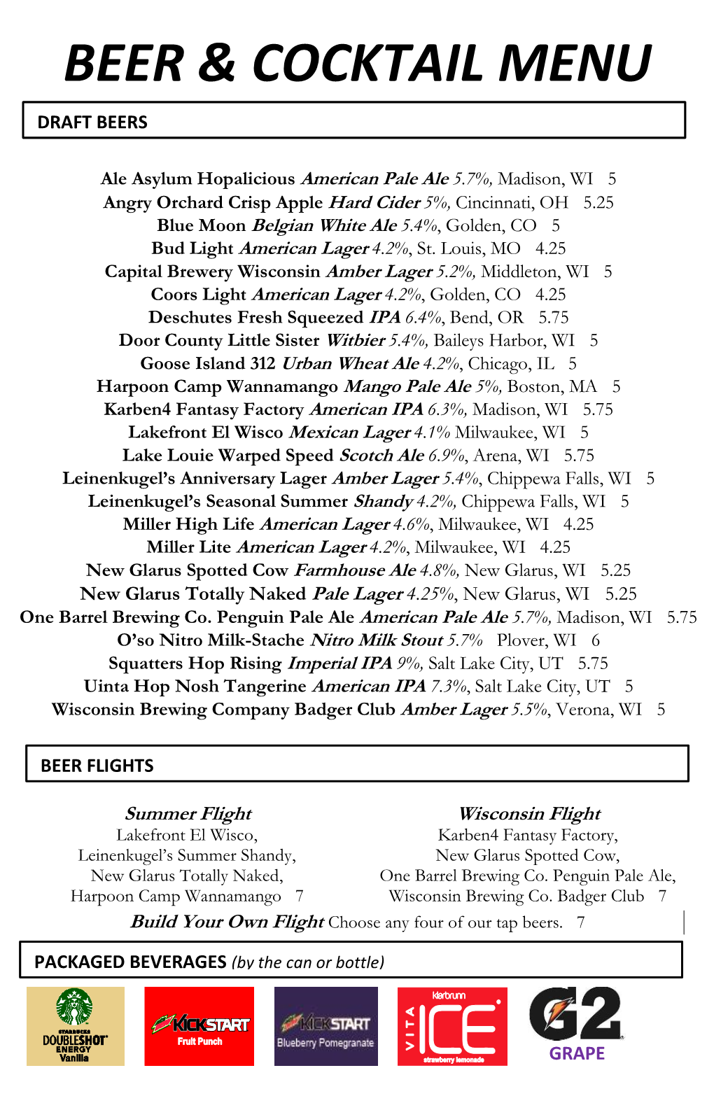 Beer & Cocktail Menu