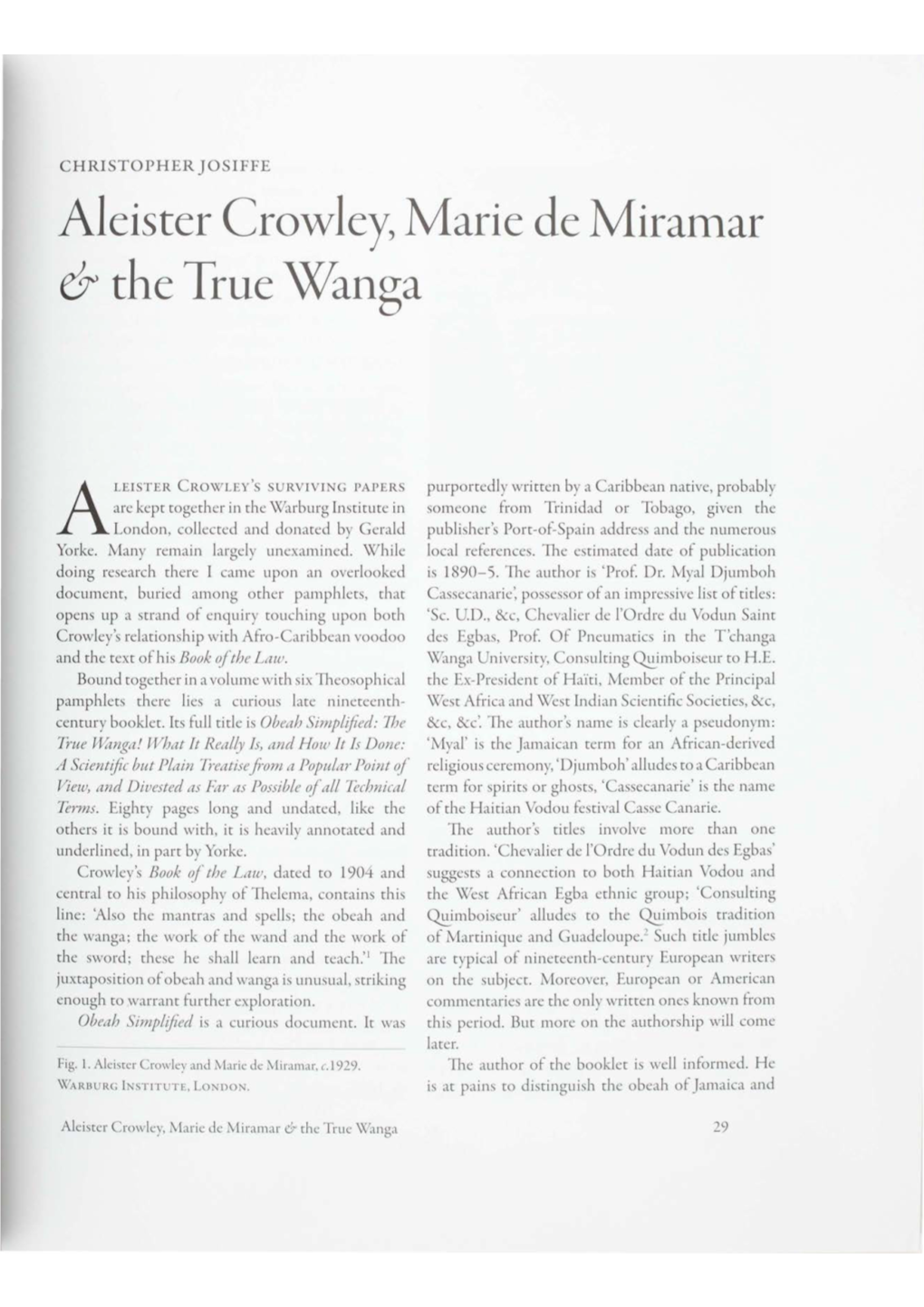 Aleister Crowley, Marie De Miramar & the True Wanga