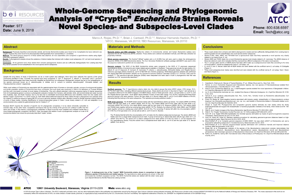 Poster: 977 Date: June 9, 2018 Phone: 800.638.6597 Email: Tech@Atcc.Org