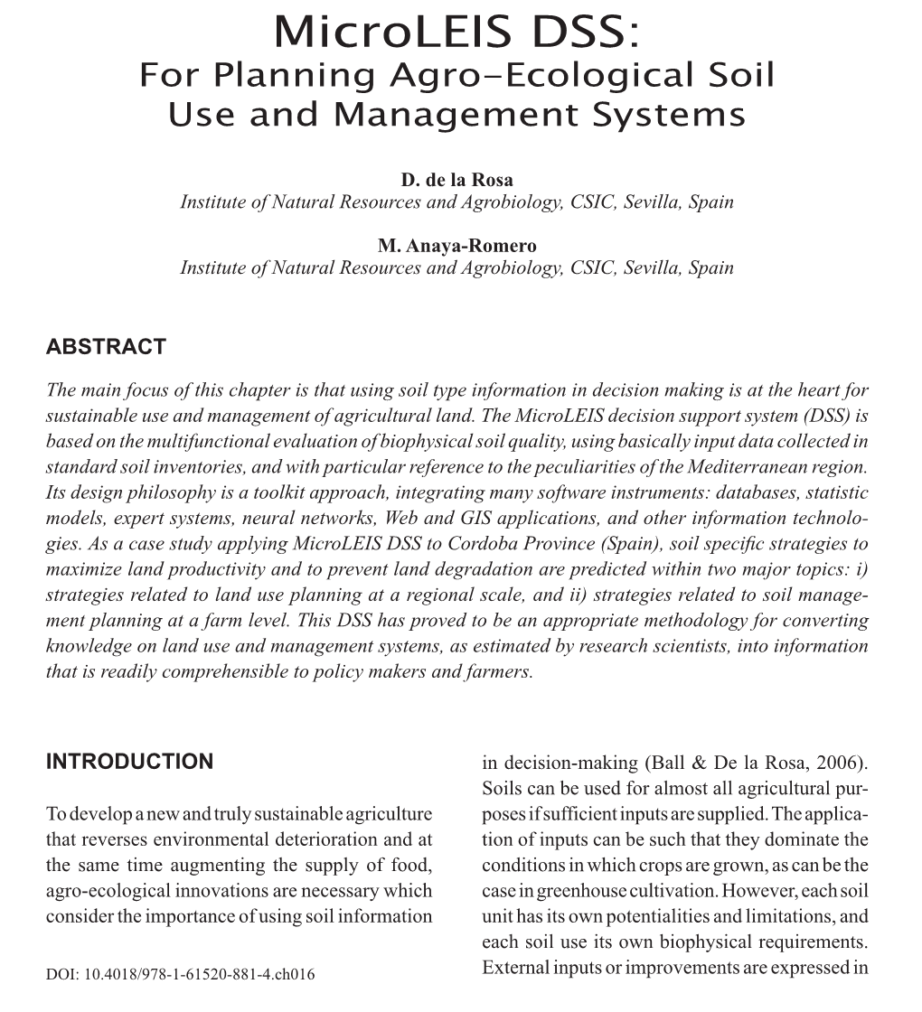 Microleis DSS: for Planning Agro-Ecological Soil Use and Management Systems