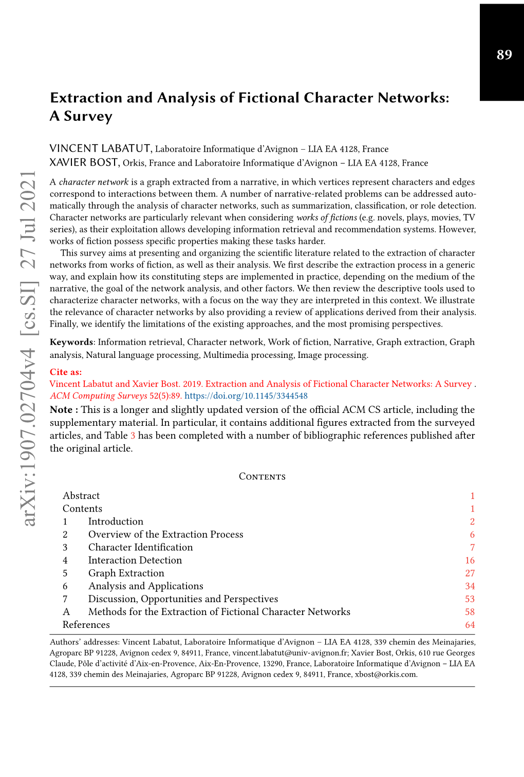 Extraction and Analysis of Fictional Character Networks:A Survey