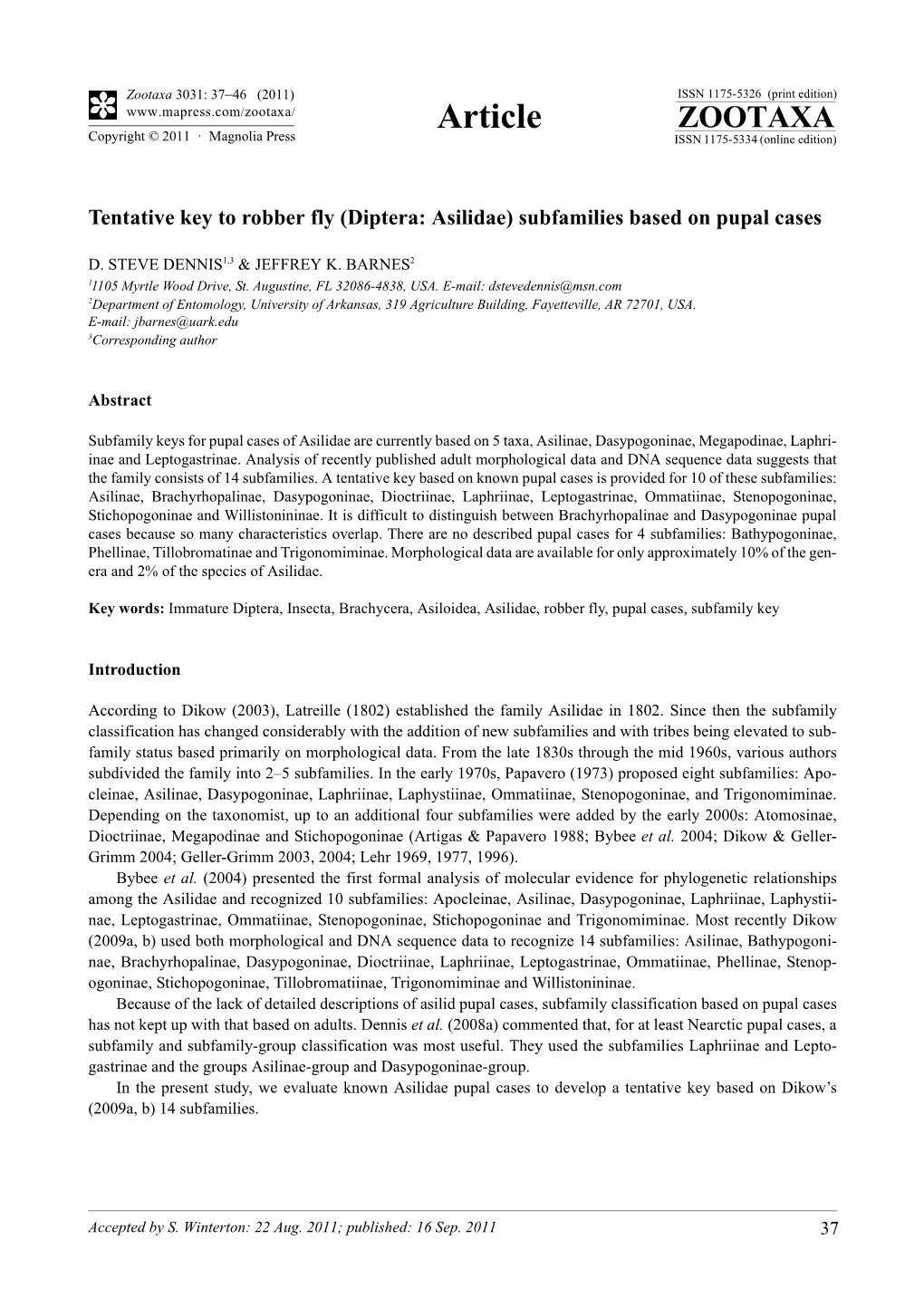 Diptera: Asilidae) Subfamilies Based on Pupal Cases