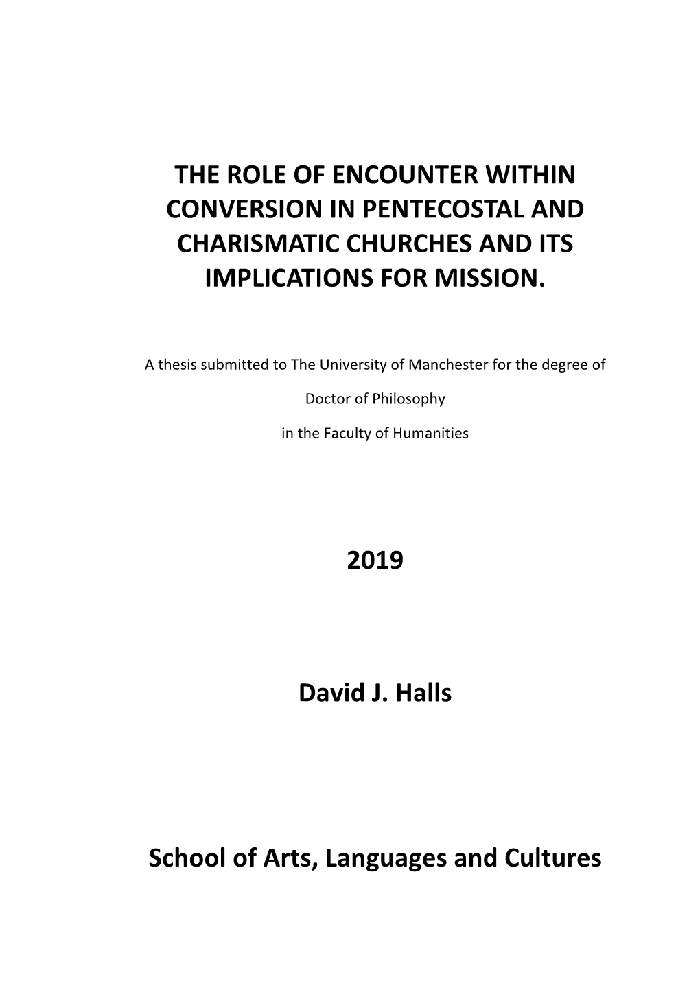 The Role of Encounter Within Conversion in Pentecostal and Charismatic Churches and Its Implications for Mission