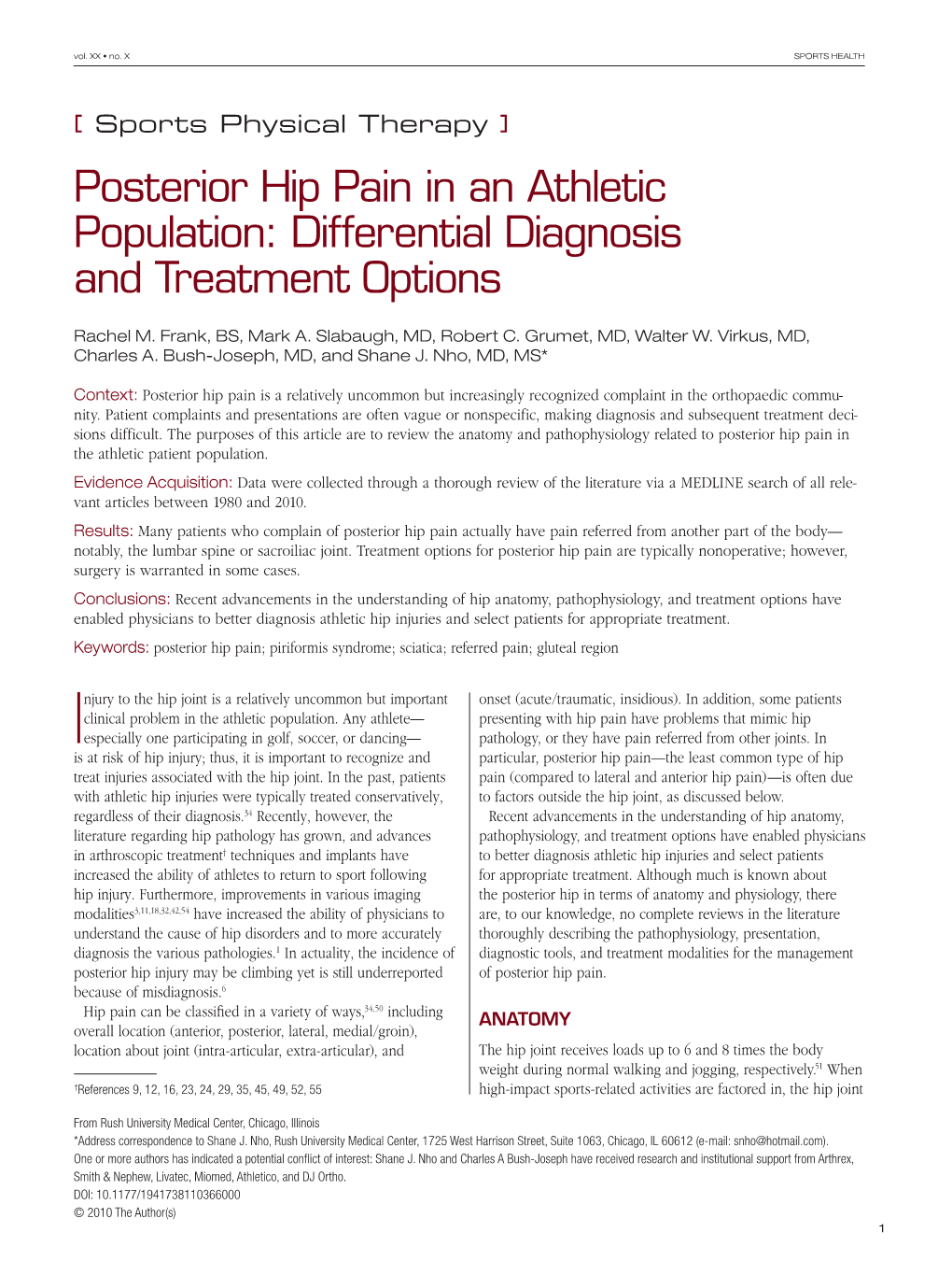 Posterior Hip Pain in an Athletic Population: Differential Diagnosis and Treatment Options