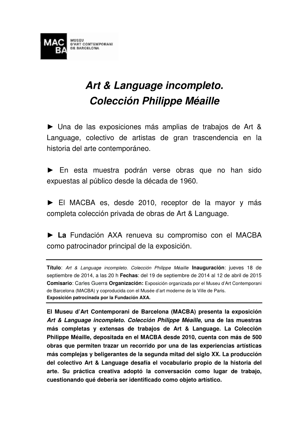 Art & Language Incompleto. Colección Philippe Méaille