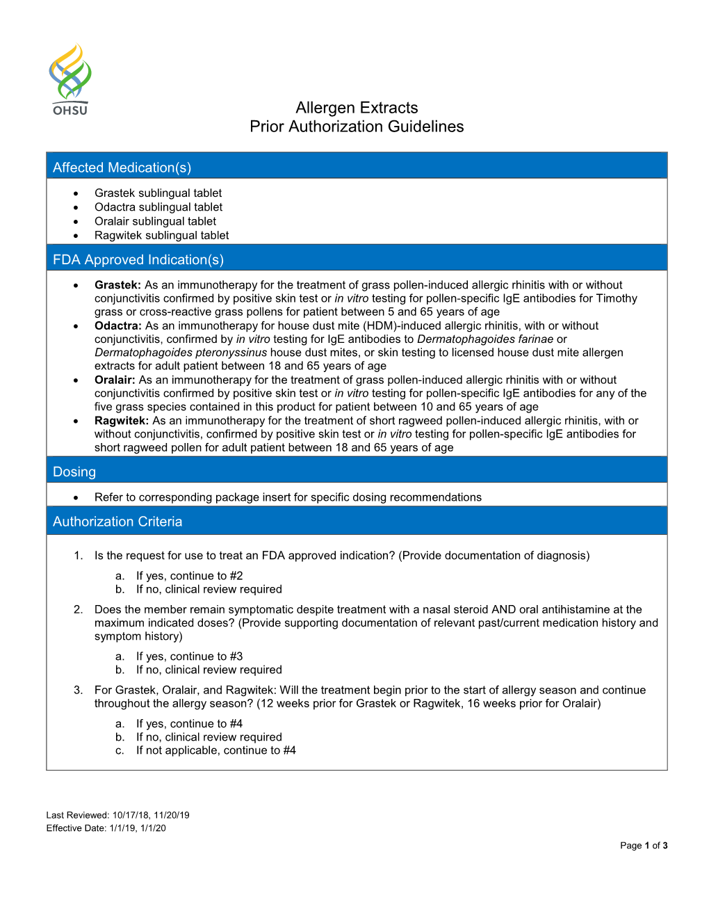 Allergen Extracts Prior Authorization Guidelines