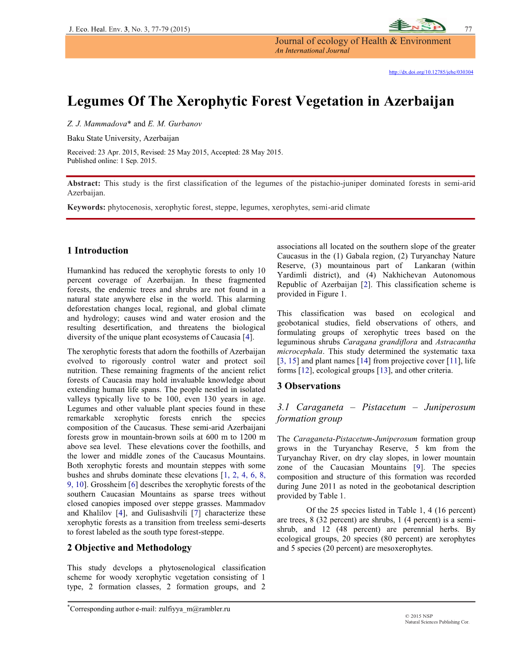 Legumes of the Xerophytic Forest Vegetation in Azerbaijan