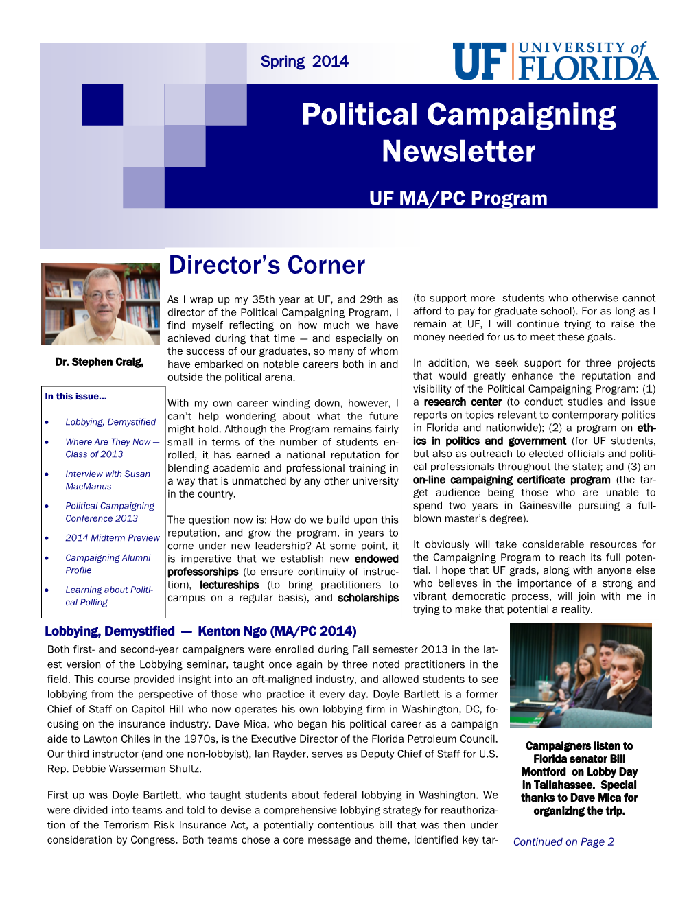 Political Campaigning Newsletter UF MA/PC Program