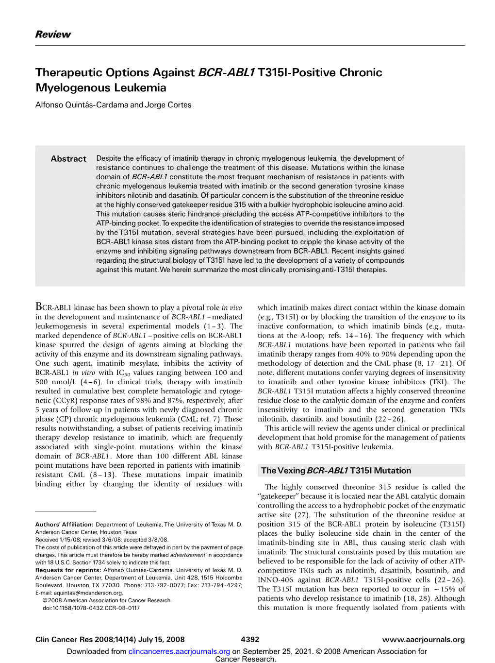 Therapeutic Options Against BCR-ABL1T315I-Positive Chronic