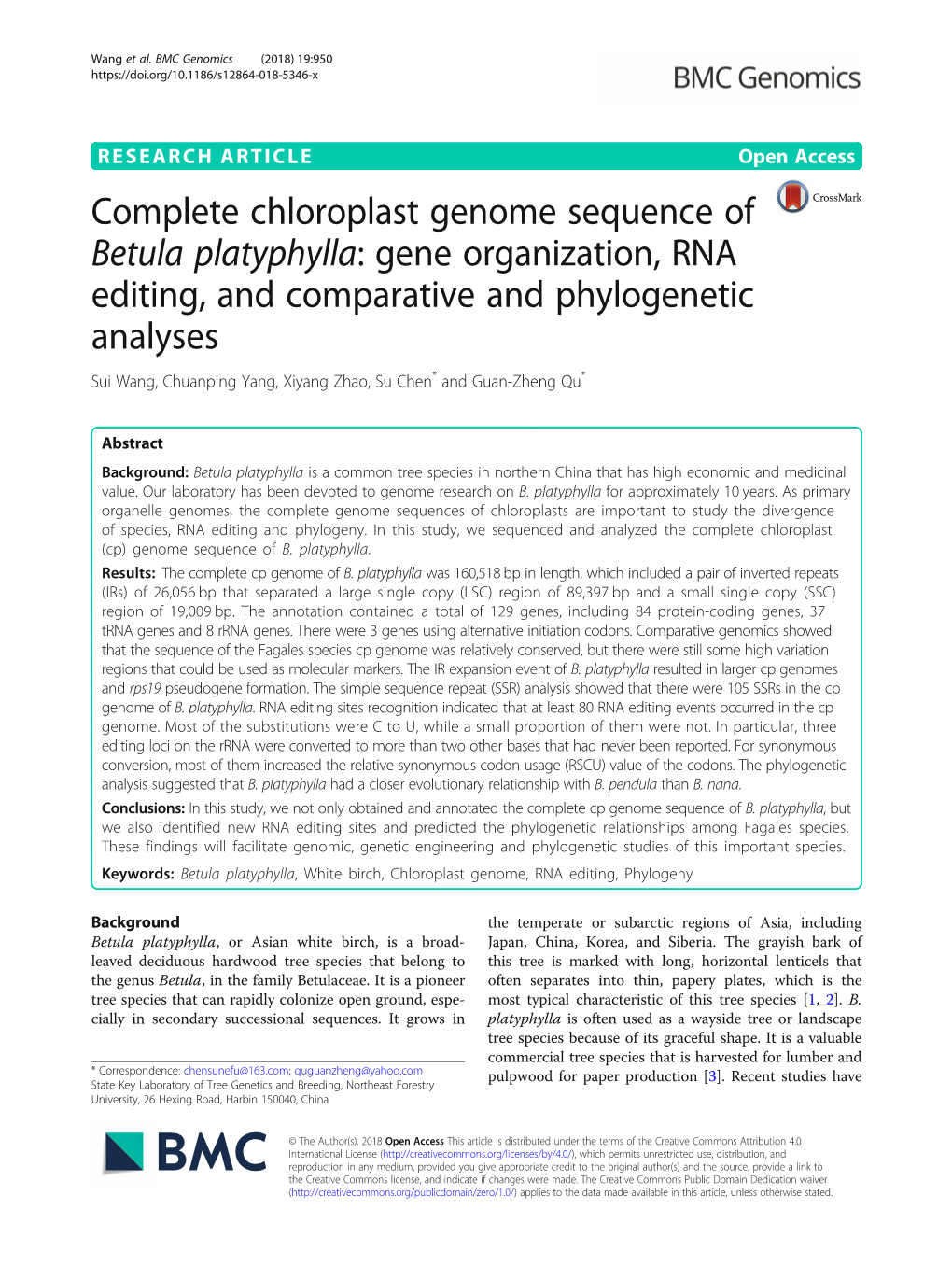 Complete Chloroplast Genome Sequence of Betula Platyphylla