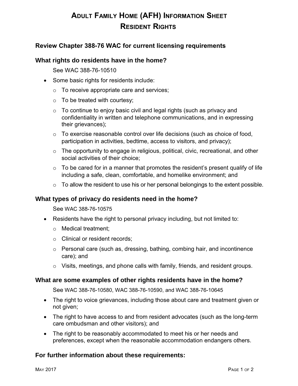 Resident Rights Informational Sheet