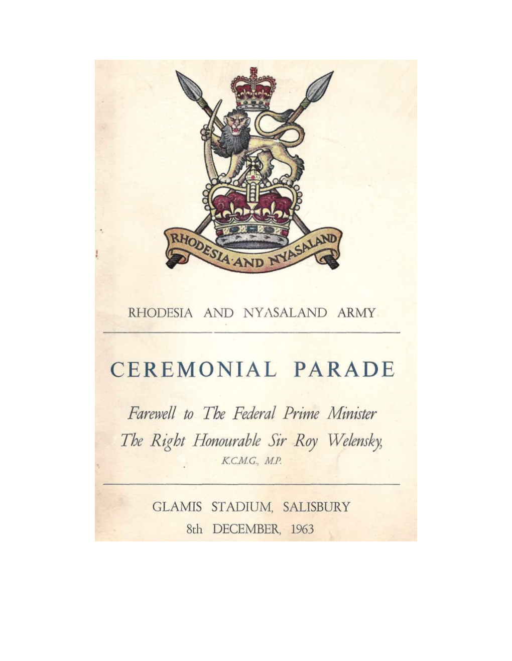 Rhodesia and Nyasaland Army, Ceremonial Parade, December 1963