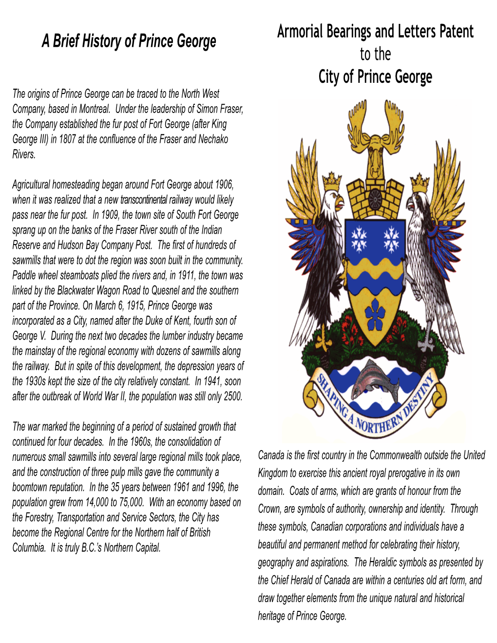 Armorial Bearings and Letters Patent to the City of Prince George