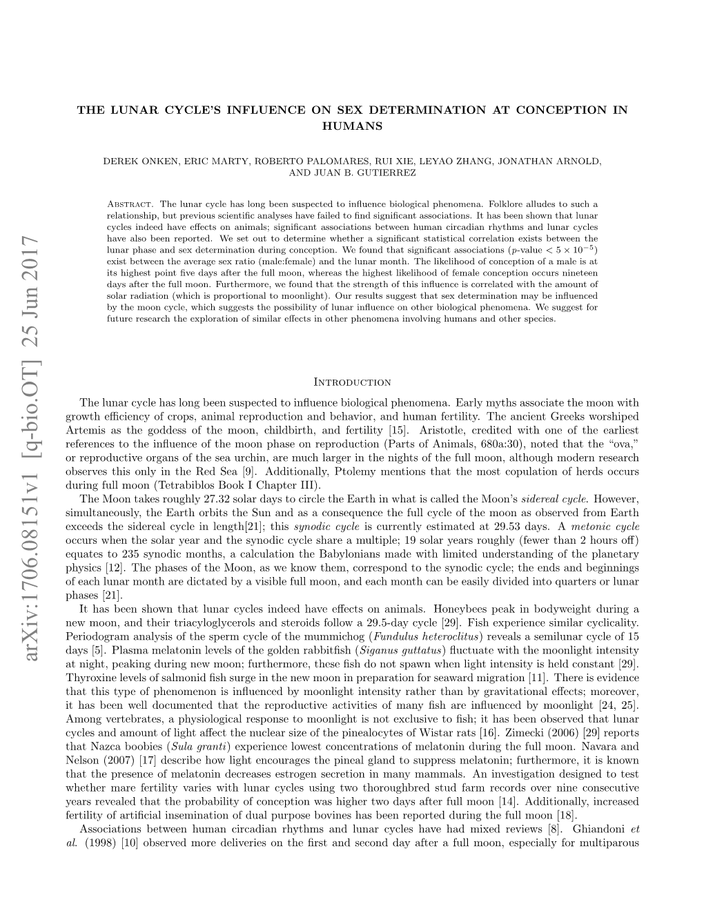 The Lunar Cycle's Influence on Sex Determination at Conception In