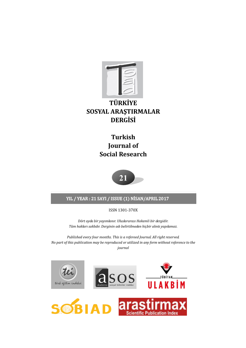 TÜRKİYE SOSYAL ARAŞTIRMALAR DERGİSİ Turkish Journal of Social