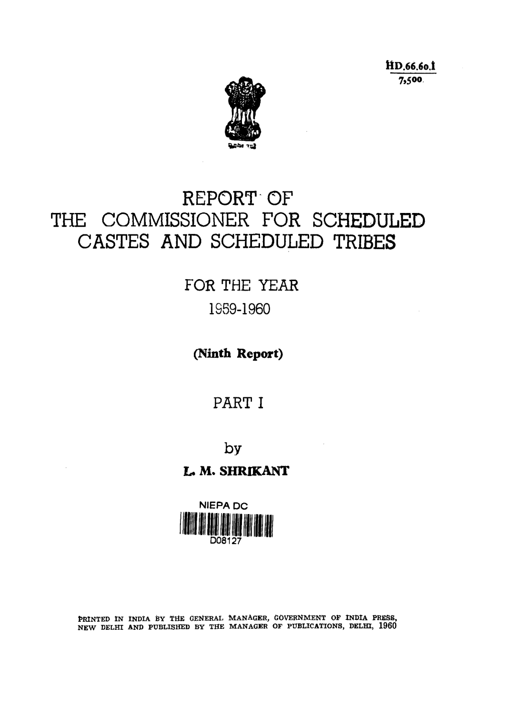 Report of the Commissioner for Scheduled Castes and Scheduled Tribes