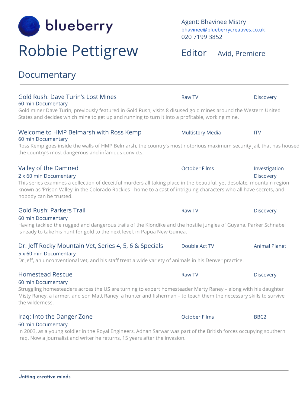 Robbie Pettigrew Editor Avid, Premiere