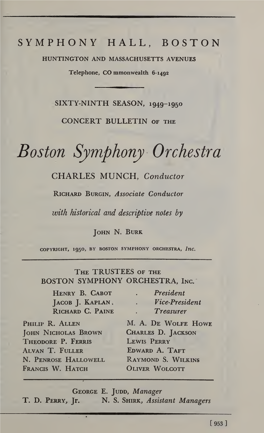 Boston Symphony Orchestra Concert Programs, Season 69, 1949