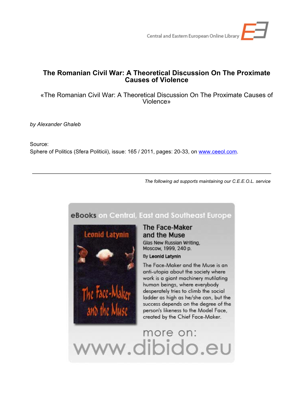 The Romanian Civil War: a Theoretical Discussion on the Proximate Causes of Violence