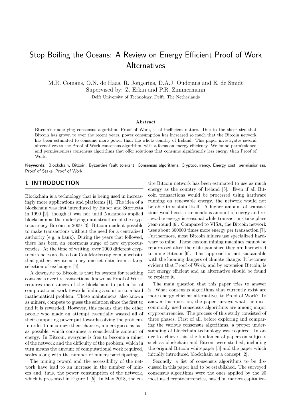 Stop Boiling the Oceans: a Review on Energy Efficient Proof of Work Alternatives