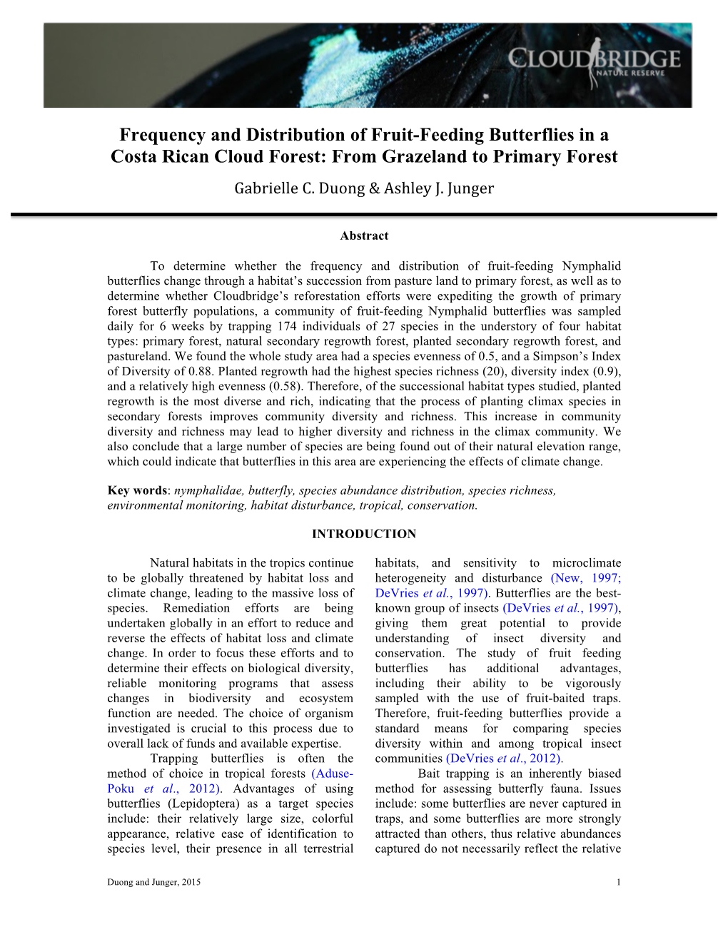 Frequency and Distribution of Fruit-Feeding Butterflies in a Costa Rican Cloud Forest: from Grazeland to Primary Forest