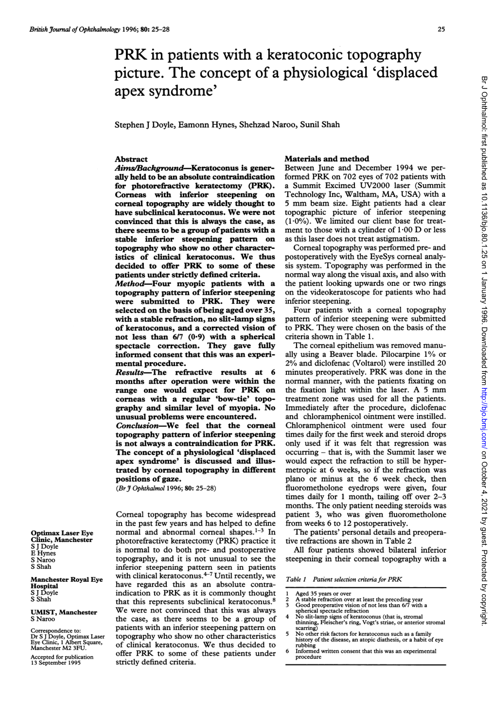 PRK in Patients with a Keratoconic Topography