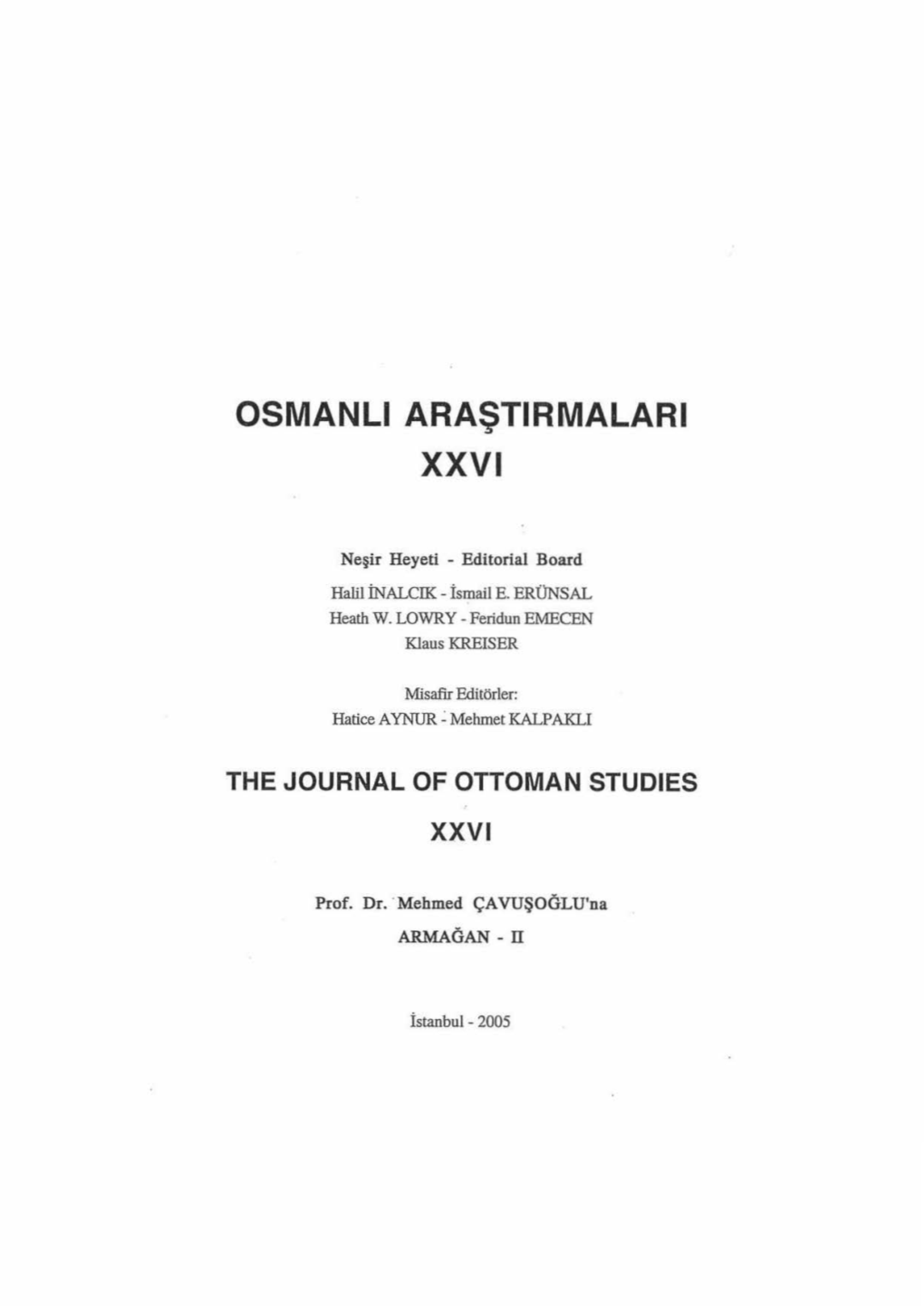 Osmanli Araştirmalari Xxvi