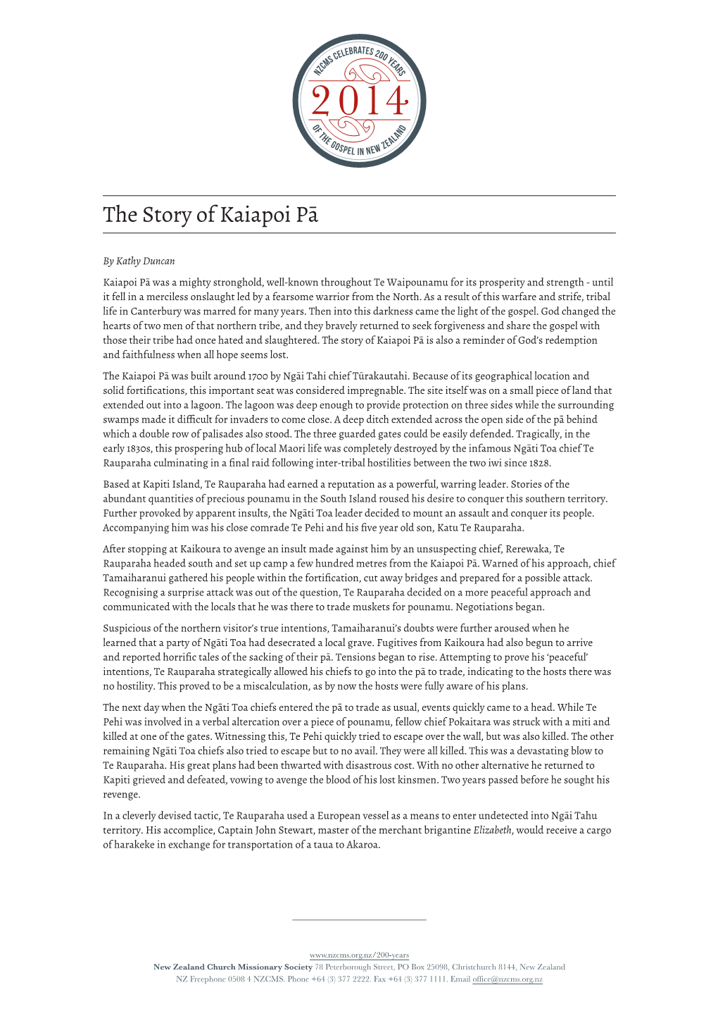 The Story of Kaiapoi Pā