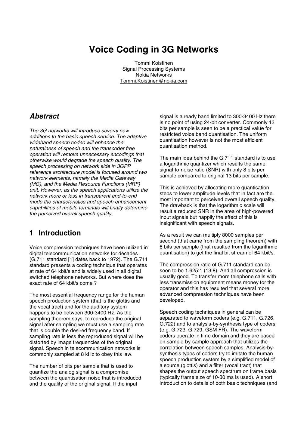 Voice Coding in 3G Networks