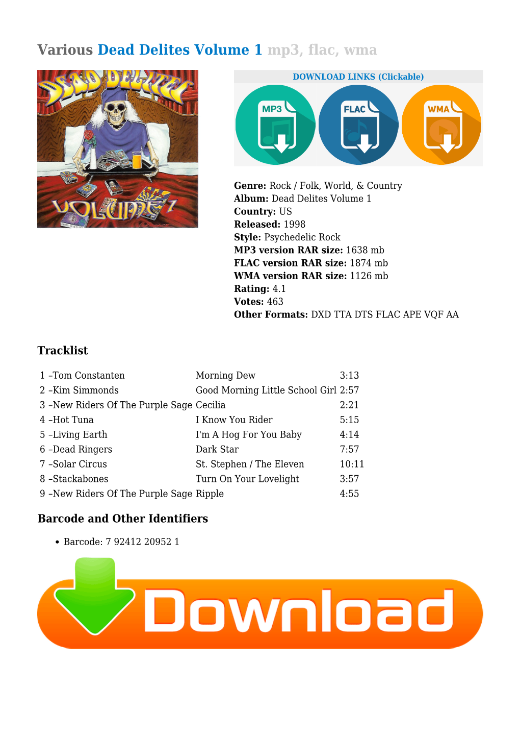 Various Dead Delites Volume 1 Mp3, Flac, Wma