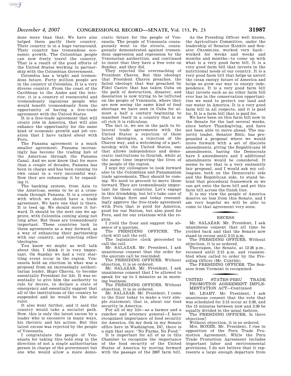 CONGRESSIONAL RECORD—SENATE, Vol. 153, Pt. 23 December 4, 2007