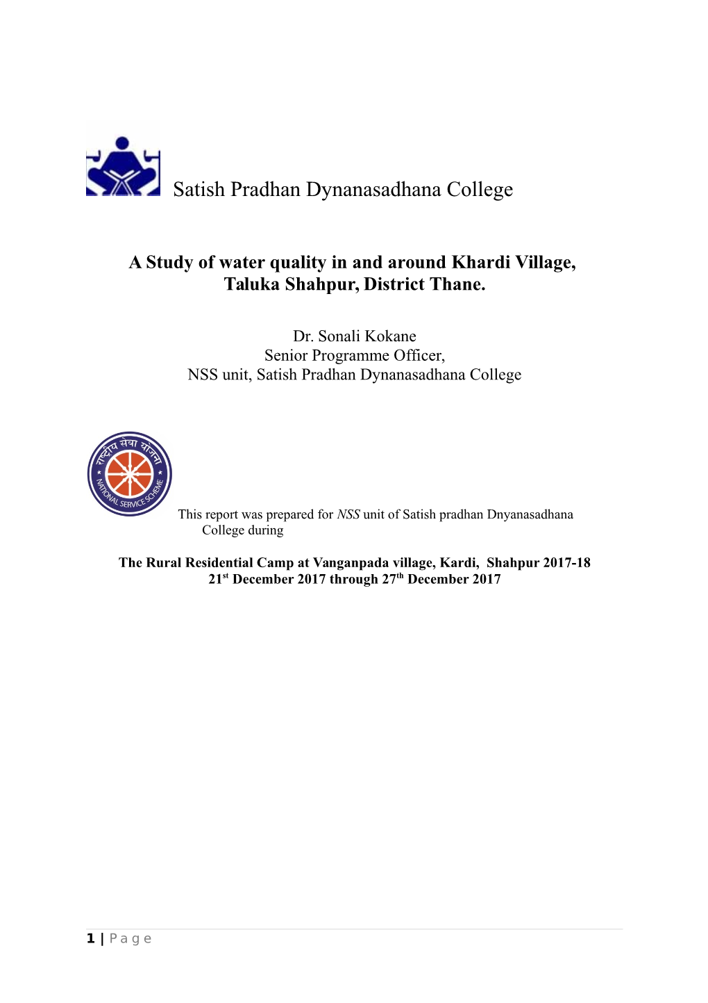 A Study of Water Quality in and Around Khardi Village, Taluka Shahpur, District Thane