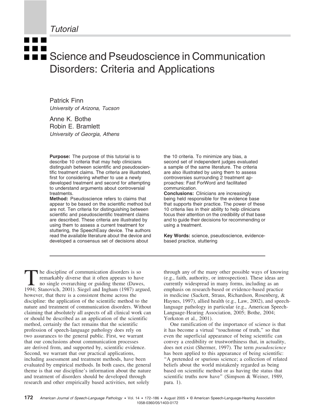 Science and Pseudoscience in Communication Disorders: Criteria and Applications