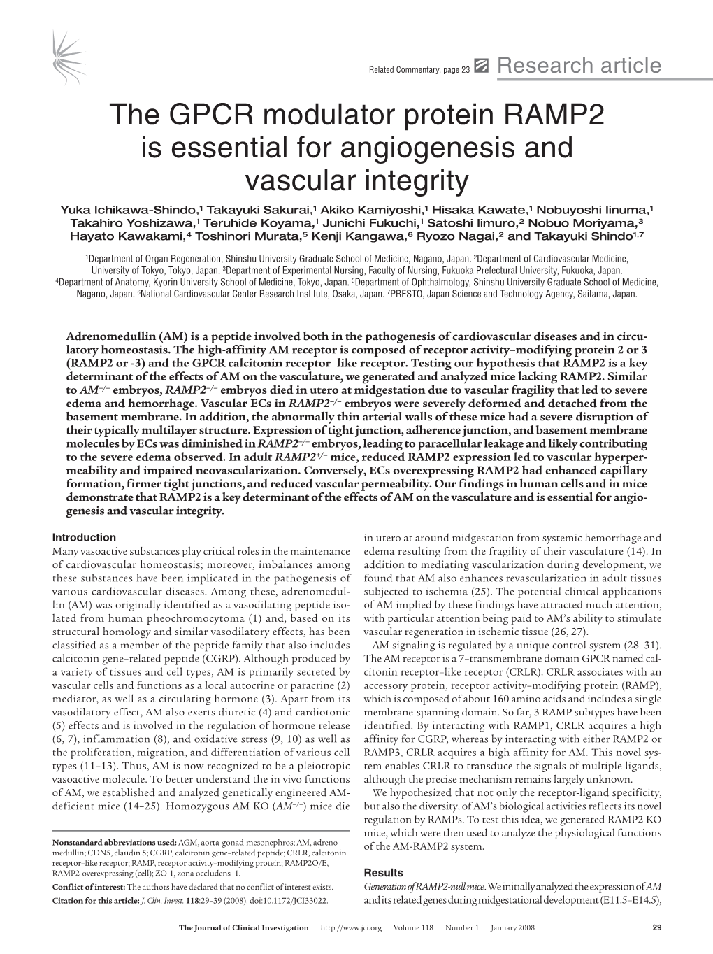 The GPCR Modulator Protein RAMP2 Is Essential for Angiogenesis And