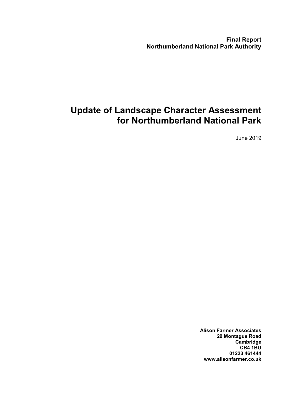 Update of Landscape Character Assessment for Northumberland National Park