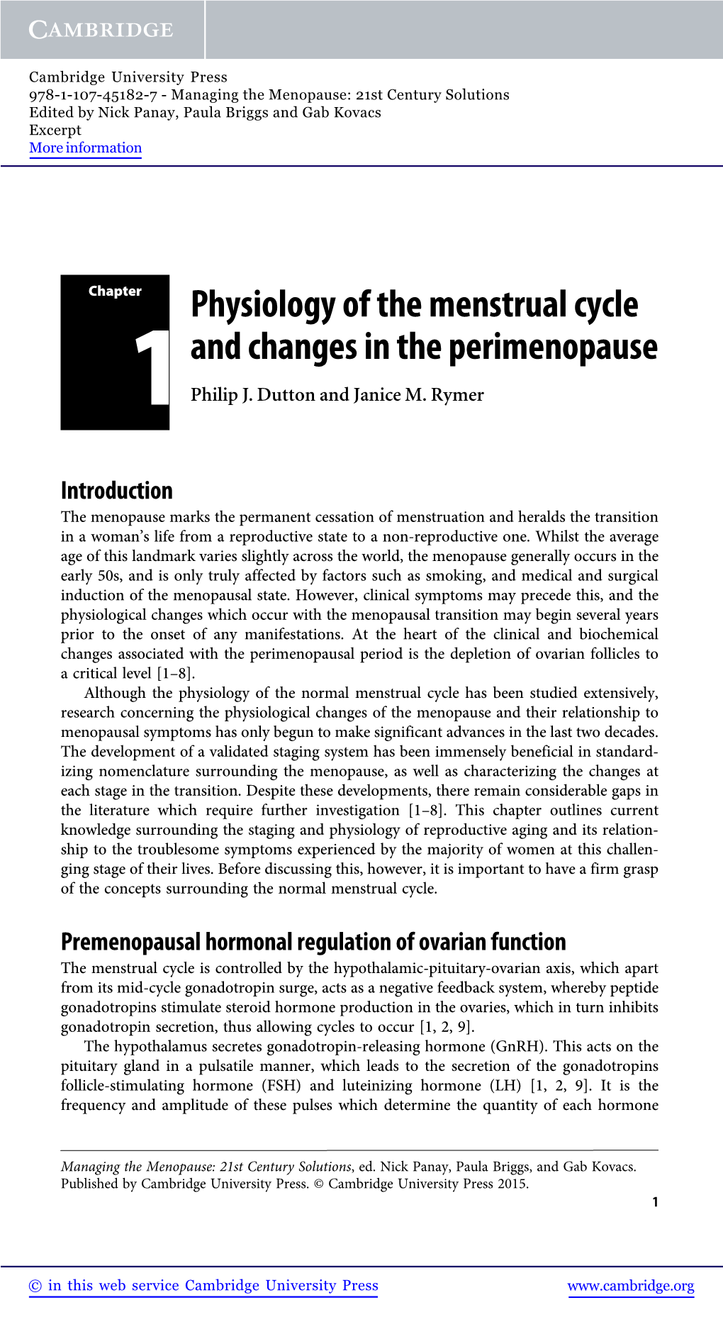 Physiology of the Menstrual Cycle and Changes in the Perimenopause 1 Philip J