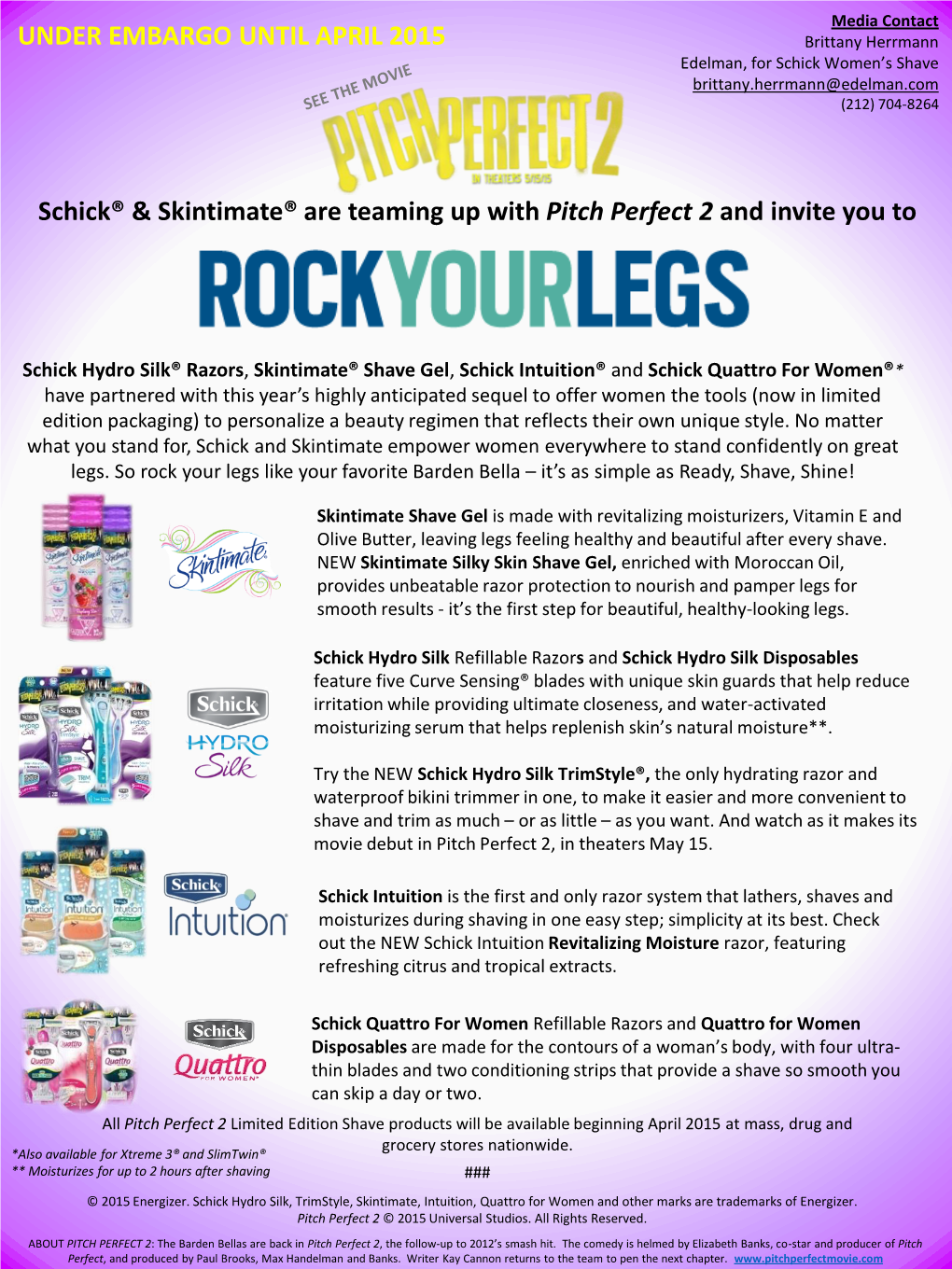 Schick® & Skintimate® Are Teaming up with Pitch Perfect 2 and Invite