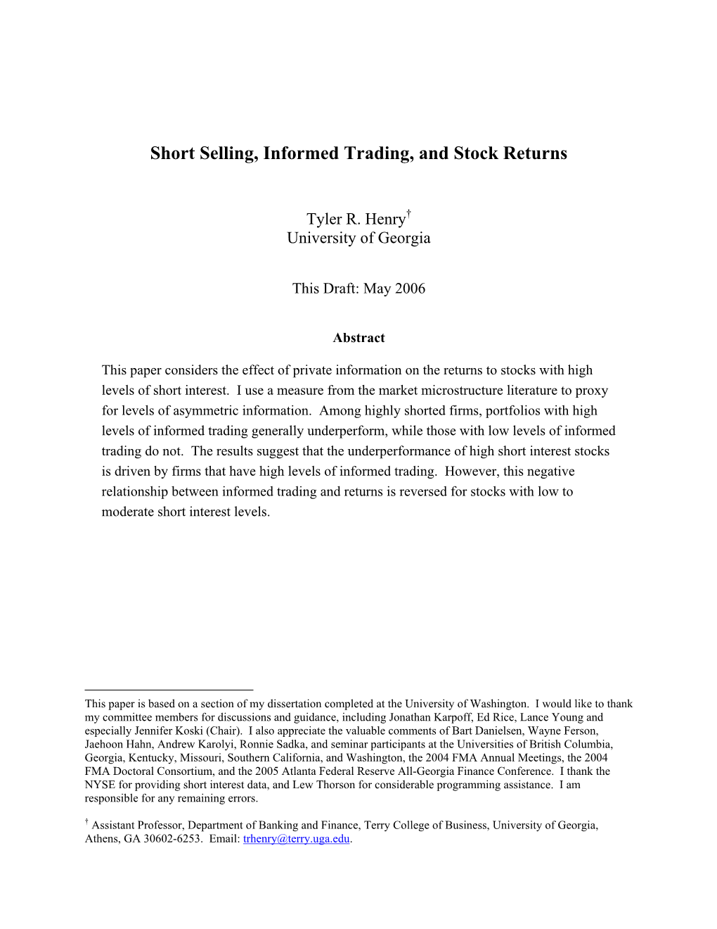 Short Selling, Informed Trading, and Stock Returns