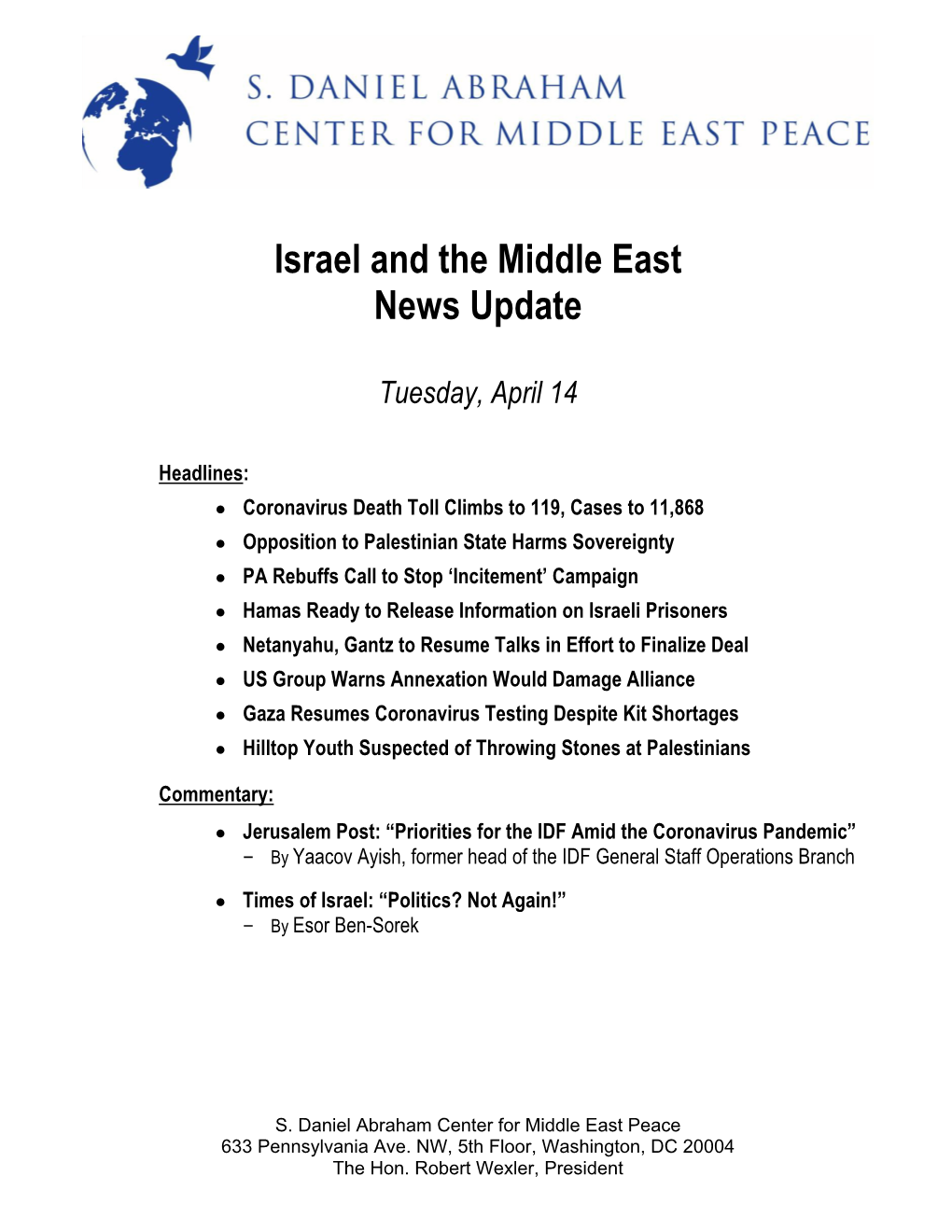 Israel and the Middle East News Update