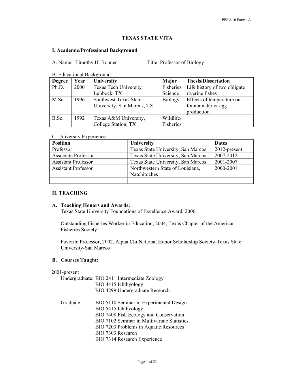 Timothy H. Bonner Title: Professor of Biology