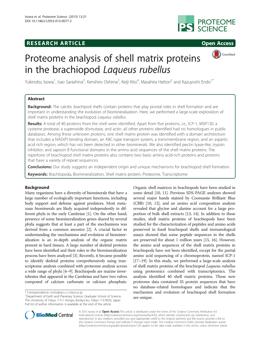 Proteome Analysis of Shell Matrix Proteins in the Brachiopod Laqueus Rubellus