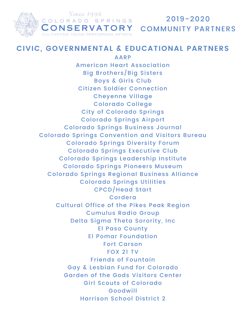2019-2020 Community Partners