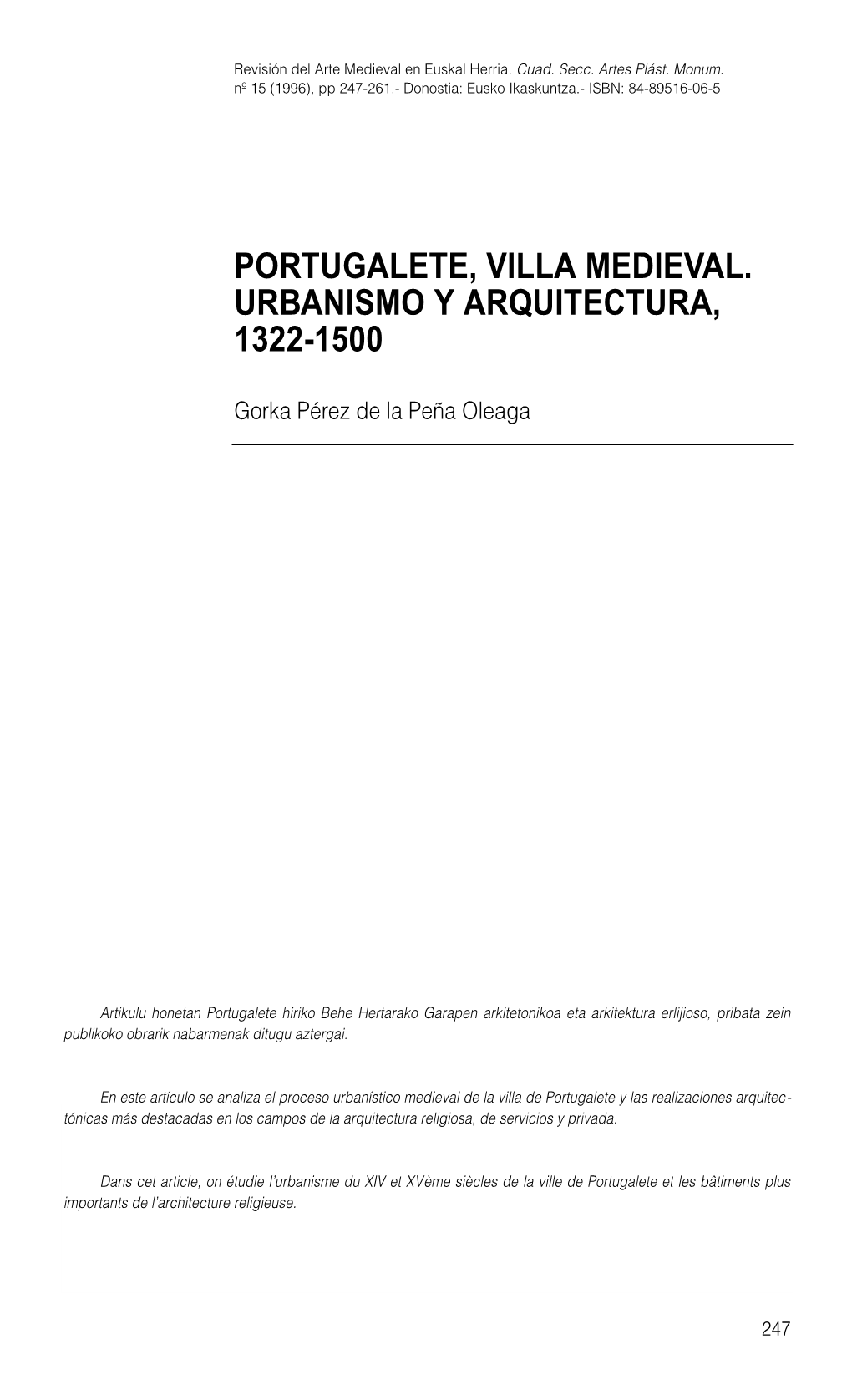 Portugalete, Villa Medieval. Urbanismo Y Arquitectura, 1322-1500