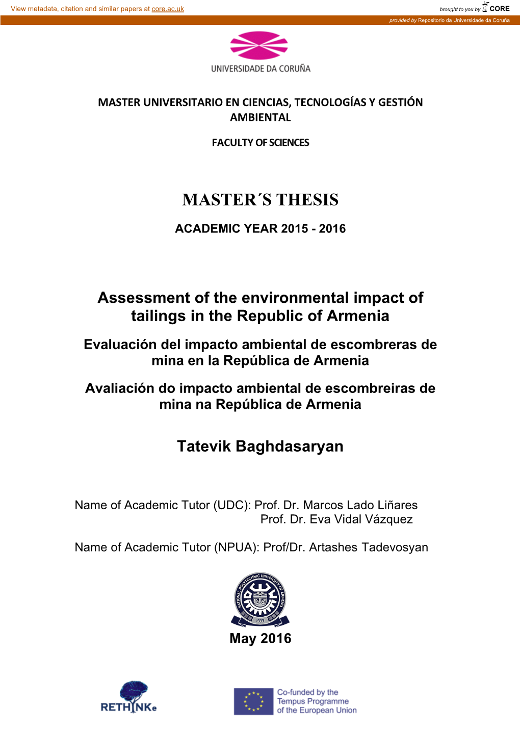 Assessment of the Environmental Impact of Tailings in the Republic Of