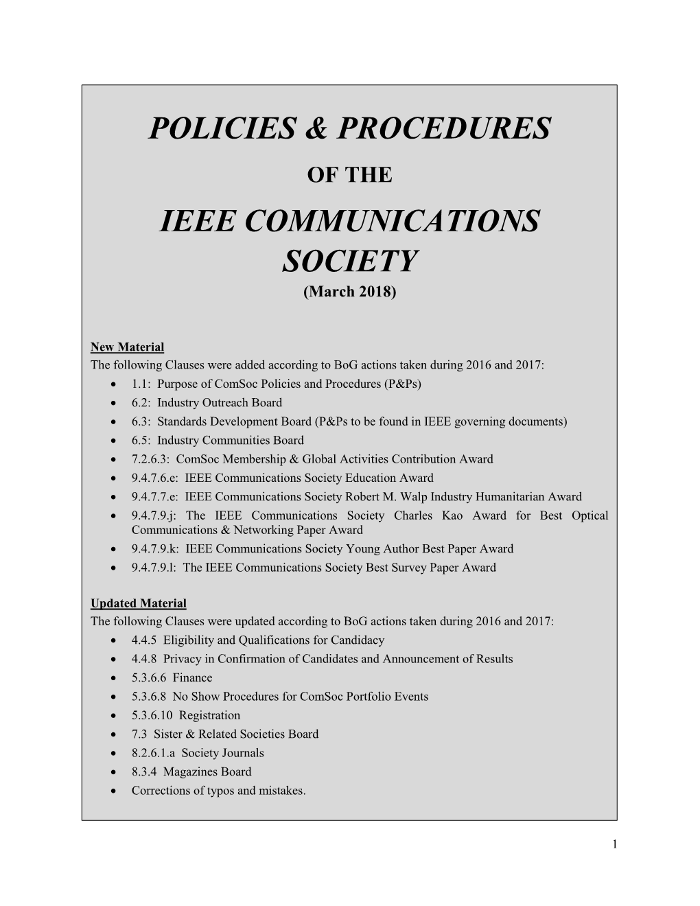 Policies & Procedures Ieee Communications Society