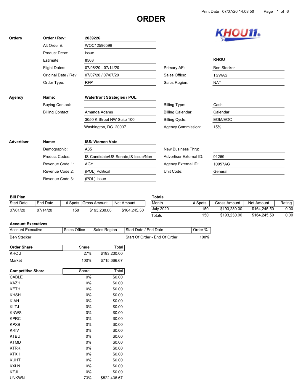 8568 Issue Flight Dates: Order