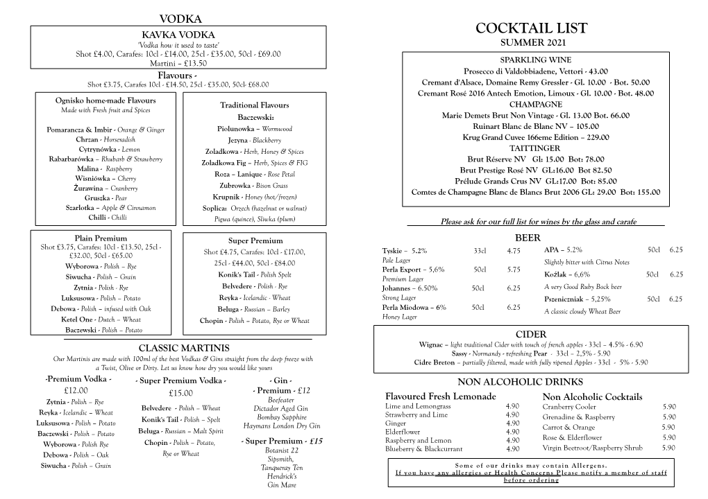 Cocktail List