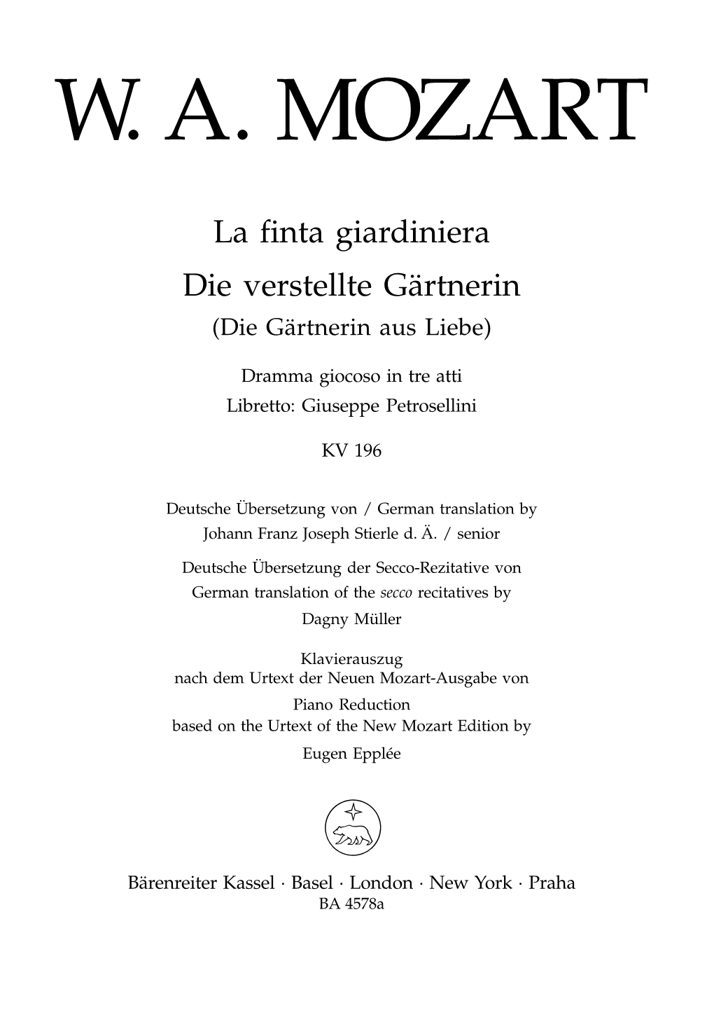 W. A. Mozart“, Leipzig 7/1955, Hör, Das Der Podestà Mit Ihm Anstellt, Verwickelt Band I, S